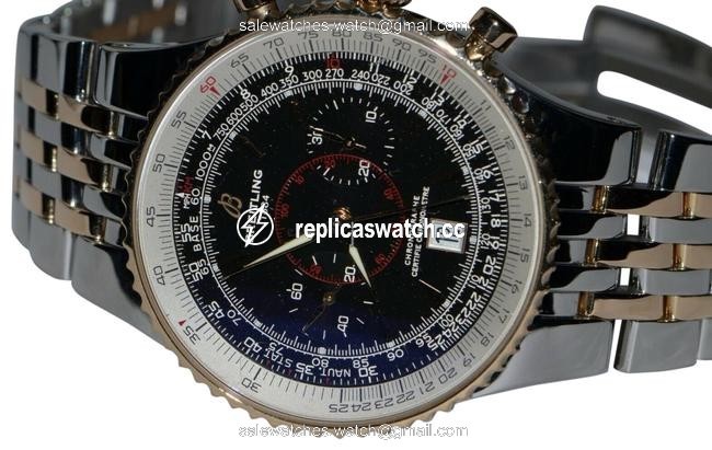 Breitling 47 Mm Black Dial Date Display 18k Gold / Steel Case Scratch Resist Watch Breitling 47 Mm Black Dial Date Display 18k Gold / Steel Case Scratch Resist Watch