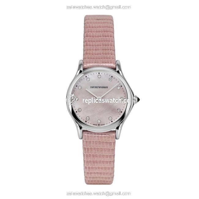 Emporio Armani Pink Swiss Slim Ladies Steel Diamond Lizard Strap Watch Emporio Armani Pink Swiss Slim Ladies Steel Diamond Lizard Strap Watch