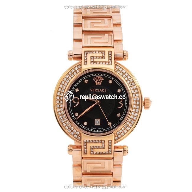 Versace Black Rose Gold Plated Stainless Steel Diamond Reve 68q Womens Wristwatch 35 Mm Watch Versace Black Rose Gold Plated Stainless Steel Diamond Reve 68q Womens Wristwatch 35 Mm Watch