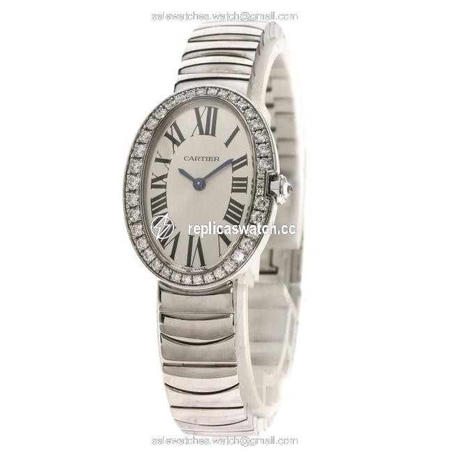 Cartier Silver Diamonds 18k White Gold Baignoire Quartz Wb520006 Womens Wristwatch 23 Mm Watch Cartier Silver Diamonds 18k White Gold Baignoire Quartz Wb520006 Womens Wristwatch 23 Mm Watch