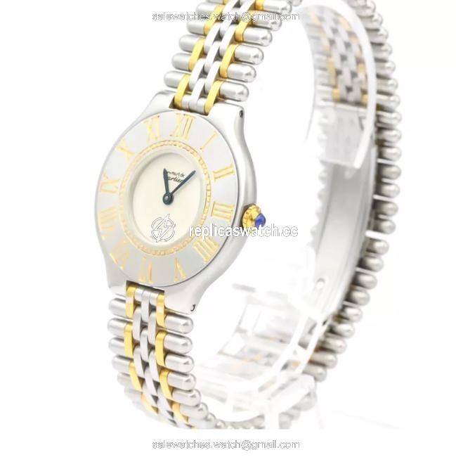 Cartier Silver/Gold Must 21 Plated Stainless Steel Quartz Mens Watch Cartier Silver/Gold Must 21 Plated Stainless Steel Quartz Mens Watch