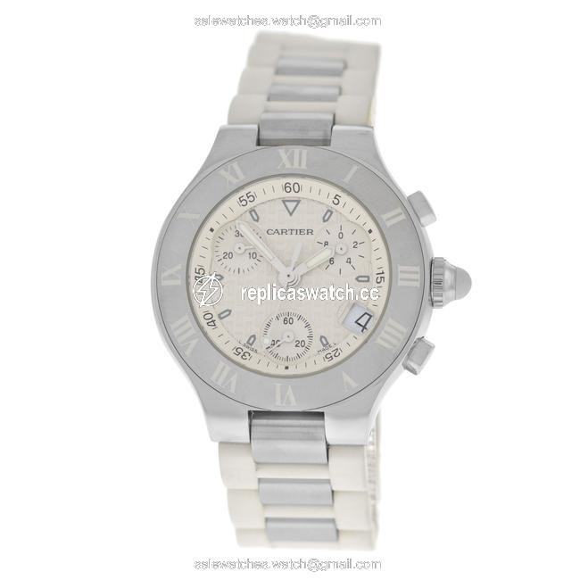 Cartier Silver Ladies Chronoscaph 2996 Steel 32mm Chrono Date Watch Cartier Silver Ladies Chronoscaph 2996 Steel 32mm Chrono Date Watch