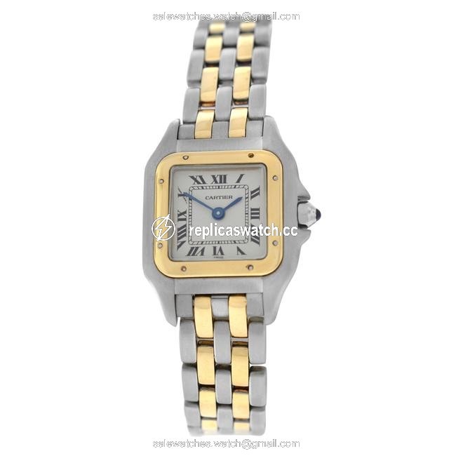 Cartier Yellow Gold Silver Ladies Panthere 112000r 18k Steel Two Row 22mm Watch Cartier Yellow Gold Silver Ladies Panthere 112000r 18k Steel Two Row 22mm Watch