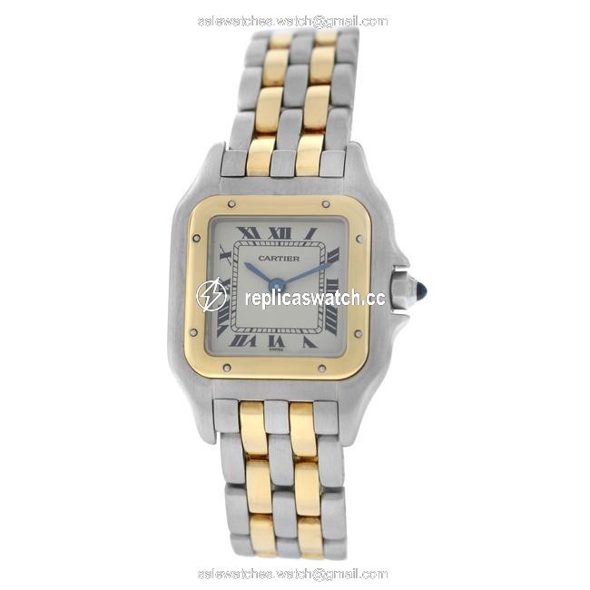 Cartier Yellow Gold Silver Ladies Panthere 2 Row Steel Quartz 22mm Watch Cartier Yellow Gold Silver Ladies Panthere 2 Row Steel Quartz 22mm Watch