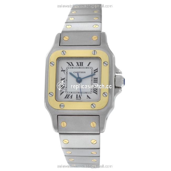 Cartier Yellow Gold Silver Ladies Santos 1170902 Steel 18k 24mm Watch Cartier Yellow Gold Silver Ladies Santos 1170902 Steel 18k 24mm Watch