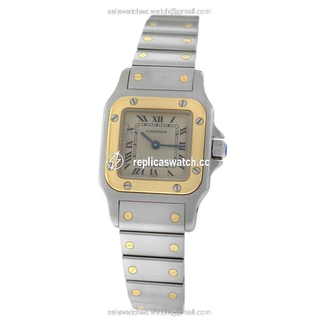 Cartier Yellow Gold Silver Ladies Santos Galbee 1057930 18k Quartz Watch Cartier Yellow Gold Silver Ladies Santos Galbee 1057930 18k Quartz Watch