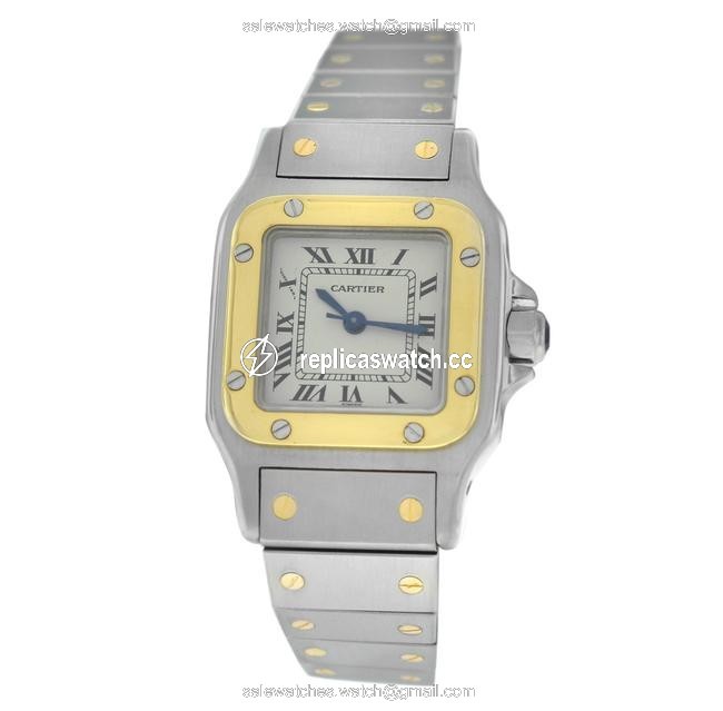 Cartier Yellow Gold Silver Ladies Santos Galbee 1567 18k Watch Cartier Yellow Gold Silver Ladies Santos Galbee 1567 18k Watch