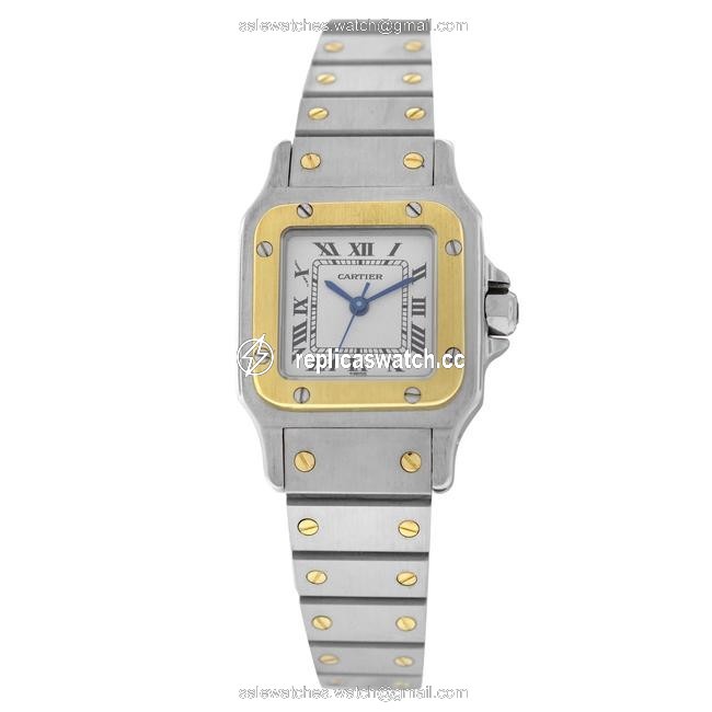 Cartier Yellow Gold Silver Ladies Santos Galbee 24mm 18k Watch Cartier Yellow Gold Silver Ladies Santos Galbee 24mm 18k Watch