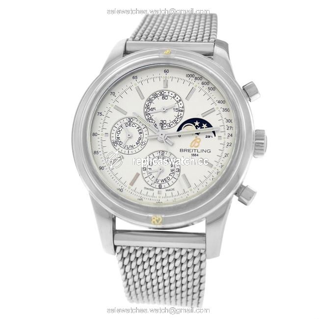 Breitling Silver Mens Transocean A19310 Steel Chrono 43mm Watch Breitling Silver Mens Transocean A19310 Steel Chrono 43mm Watch