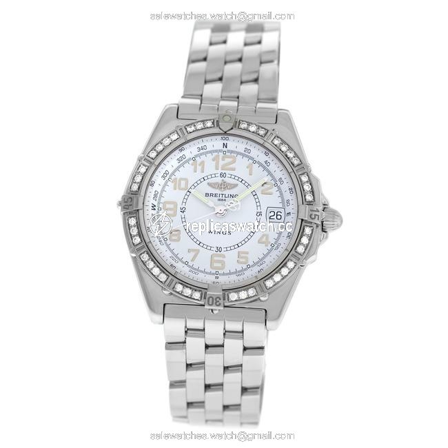 Breitling Silver Mens Wings A66050 Steel Diamond Date Quartz 38mm Watch Breitling Silver Mens Wings A66050 Steel Diamond Date Quartz 38mm Watch