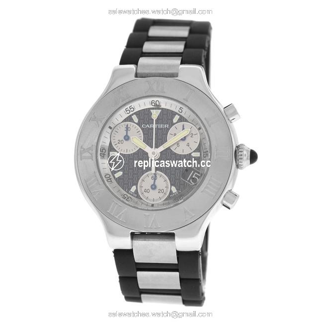 Cartier 2424 Mens Chronoscaph 38mm Steel Date Quartz Watch Cartier 2424 Mens Chronoscaph 38mm Steel Date Quartz Watch