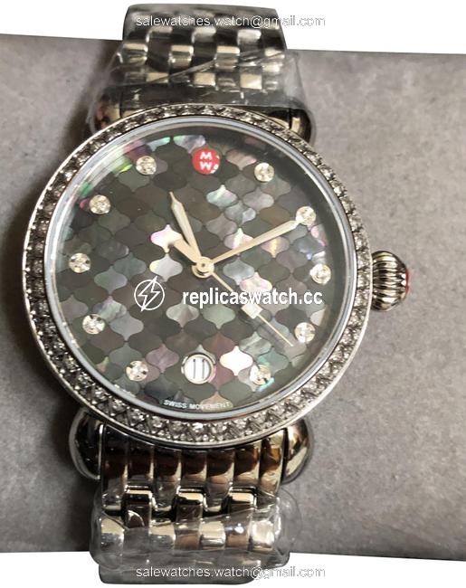 Michele Silver/Black Csx-36 Diamond Mother-of-pearl Mosaic Watch Michele Silver/Black Csx-36 Diamond Mother-of-pearl Mosaic Watch