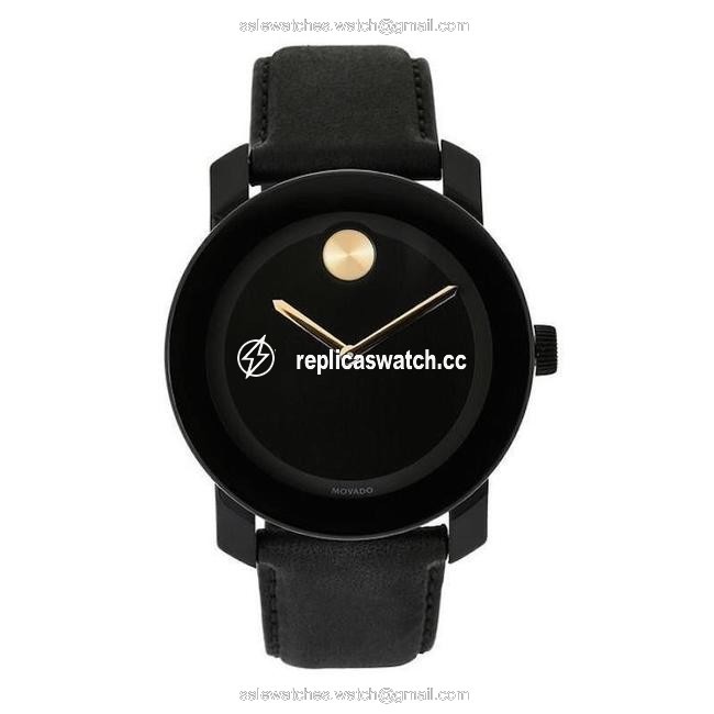 Movado Black Bold Leather Strap Gold Dot Mens Quartz 3600480 Watch Movado Black Bold Leather Strap Gold Dot Mens Quartz 3600480 Watch