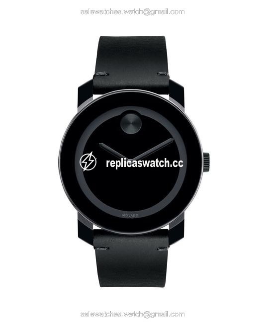 Movado Bold Black Museum Dial Black Leather Unisex Watch Movado Bold Black Museum Dial Black Leather Unisex Watch