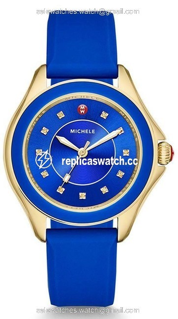 Michele Blue Cape Silicone Gold Tone Mww27a000026 Watch Michele Blue Cape Silicone Gold Tone Mww27a000026 Watch