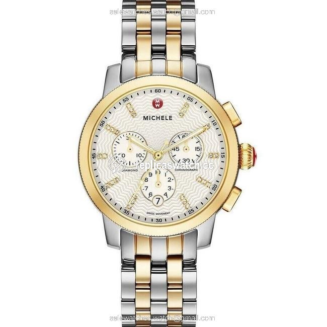 Michele Two Tone Uptown 18k Gold Stainless Diamond Mww25a000002 Watch Michele Two Tone Uptown 18k Gold Stainless Diamond Mww25a000002 Watch
