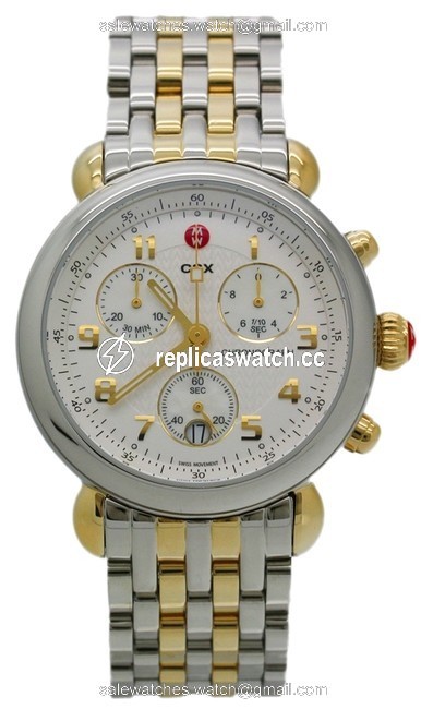 Michele Two Tone Silver-gold 39 Stainless Chronograph Women Mww03d000026 Watch Michele Two Tone Silver-gold 39 Stainless Chronograph Women Mww03d000026 Watch