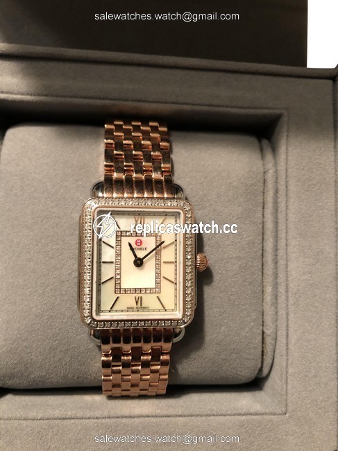 Michele Rosegold/Silver Deco Ii Diamond Mother-of-pearl Watch Michele Rosegold/Silver Deco Ii Diamond Mother-of-pearl Watch
