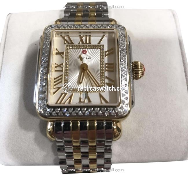 Michele Two Tone Silver / Yellow Gold Madison Stainless St / Yel Diamond Watch Michele Two Tone Silver / Yellow Gold Madison Stainless St / Yel Diamond Watch