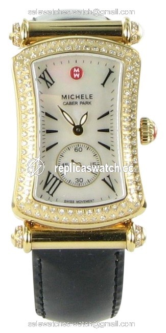 Michele Gold Caber Park Diamond Bezel Mother Of Pearl Dial Watch Michele Gold Caber Park Diamond Bezel Mother Of Pearl Dial Watch
