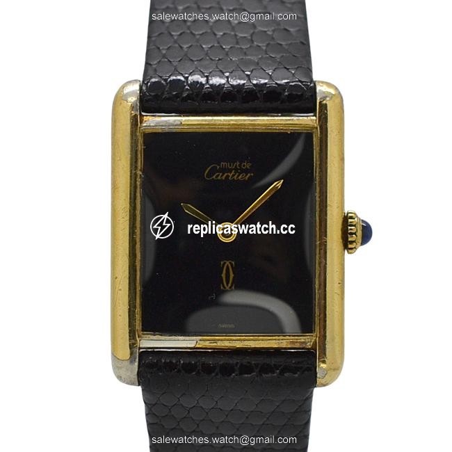Cartier Black Must De Vermeil Silver Gold Plated Dial Hand Wind Watch Cartier Black Must De Vermeil Silver Gold Plated Dial Hand Wind Watch
