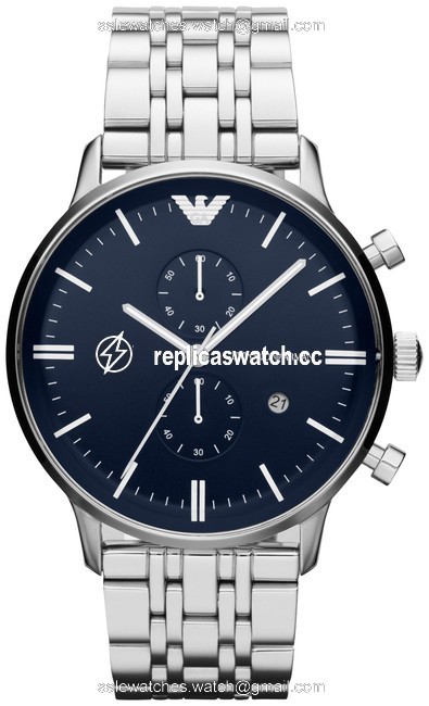 Emporio Armani Silver and Navy Blue Box New In Mens Ar1648 Dial Chrono Watch Emporio Armani Silver and Navy Blue Box New In Mens Ar1648 Dial Chrono Watch