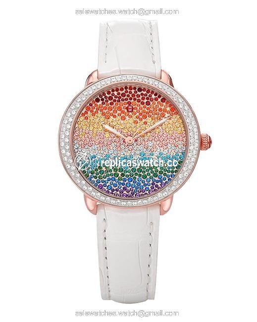 Michele Pink Serein Mid Carousel Pave Gold Diamond Watch Michele Pink Serein Mid Carousel Pave Gold Diamond Watch