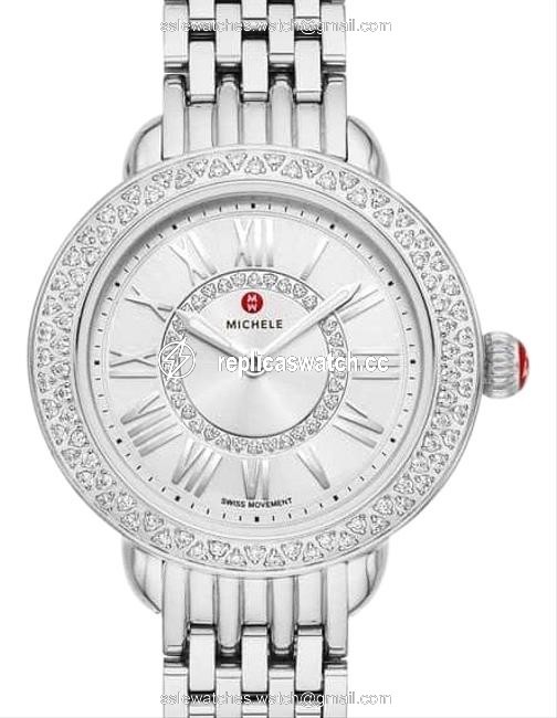 Michele Silver Serein Mini Diamond Head & Bracelet 28mm Watch Michele Silver Serein Mini Diamond Head & Bracelet 28mm Watch