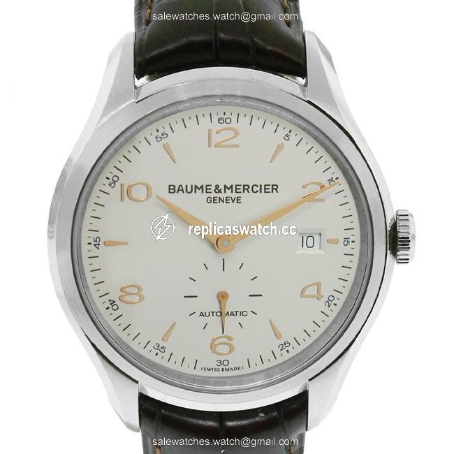 Baume & Mercier Silver Brown Stainless Steel Leather Band Skeleton Back Watch Baume & Mercier Silver Brown Stainless Steel Leather Band Skeleton Back Watch
