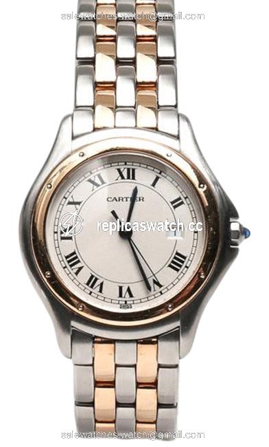Cartier Gold/Silver Roman 1332 Cougar Panthere Two Tone Dial Watch Cartier Gold/Silver Roman 1332 Cougar Panthere Two Tone Dial Watch