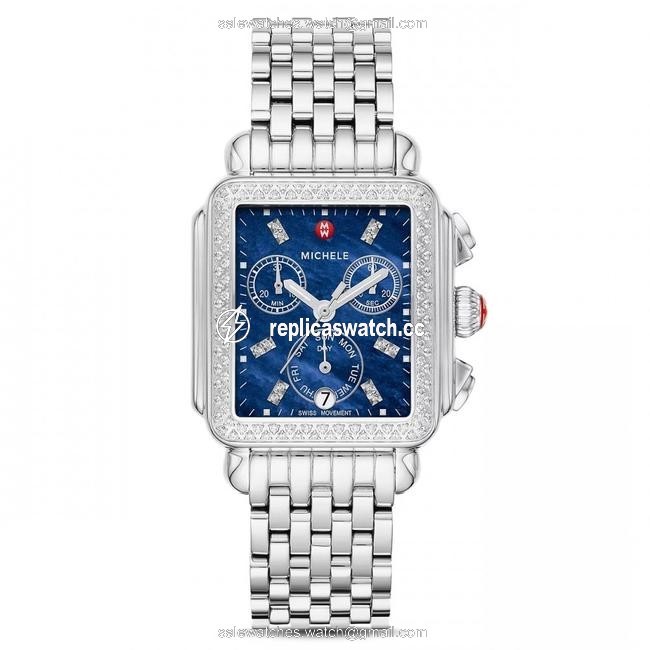 Michele Silver Deco Stainless Steel Blue Mother Of Pearl Diamond Mww06p000287 Watch Michele Silver Deco Stainless Steel Blue Mother Of Pearl Diamond Mww06p000287 Watch