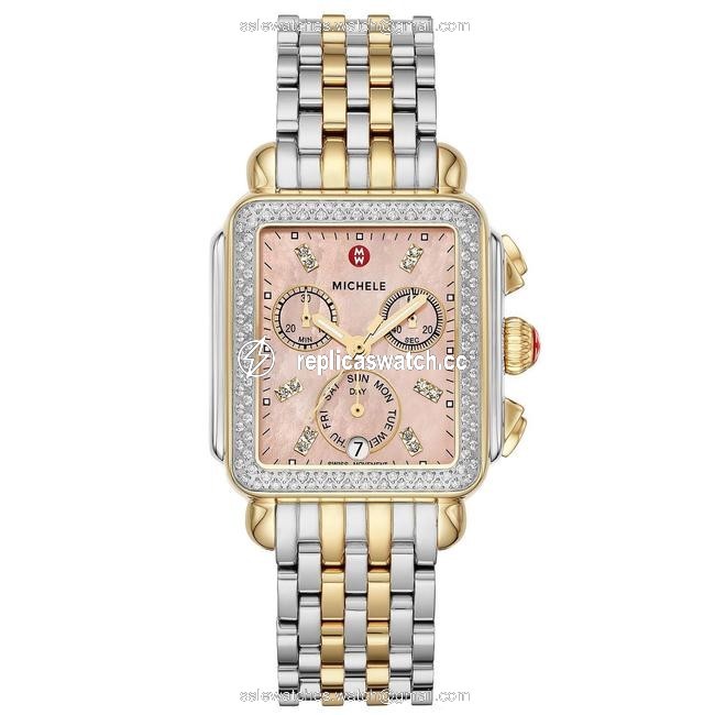 Michele Two Tone Deco 18k Gold Desert Rose Mother Of Pearl Diamond Mww06p000285 Watch Michele Two Tone Deco 18k Gold Desert Rose Mother Of Pearl Diamond Mww06p000285 Watch