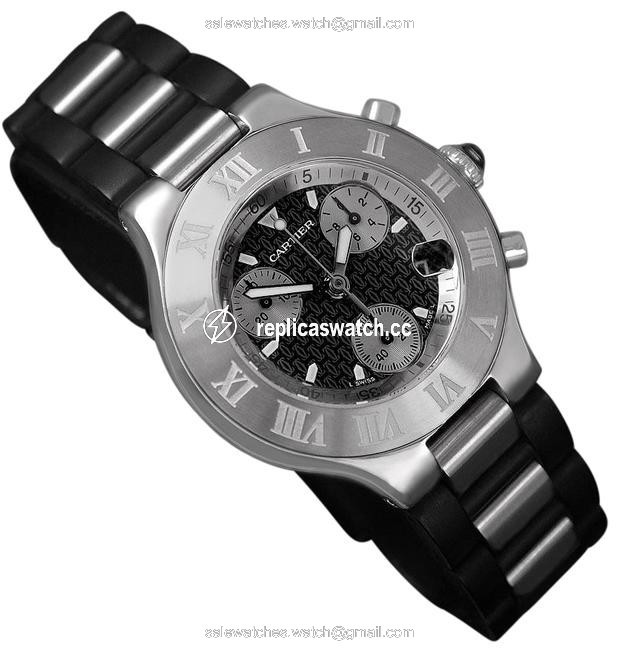 Cartier Dark Gray 21c Mens Chronoscaph Chronograph Ref. 2424 - Stainless Steel Watch Cartier Dark Gray 21c Mens Chronoscaph Chronograph Ref. 2424 - Stainless Steel Watch