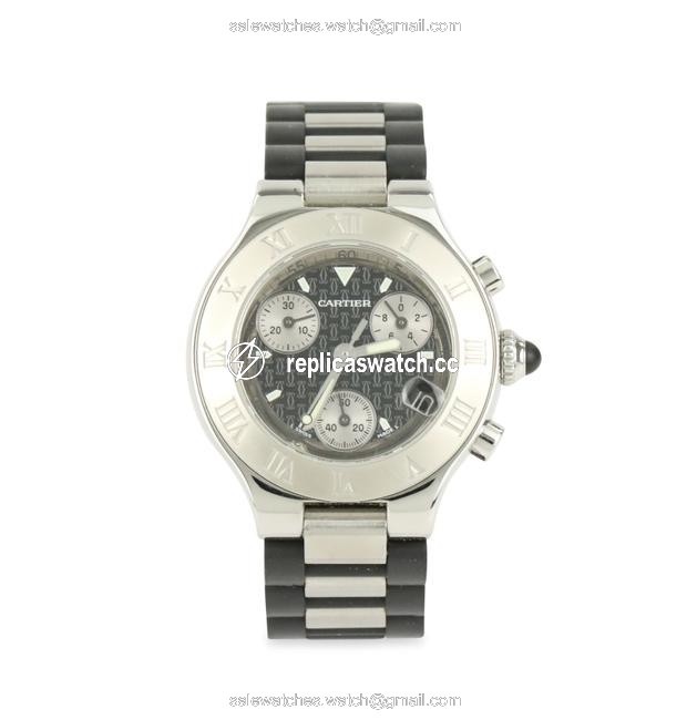 Cartier Silver Chronoscaph 2996 Steel Watch Cartier Silver Chronoscaph 2996 Steel Watch