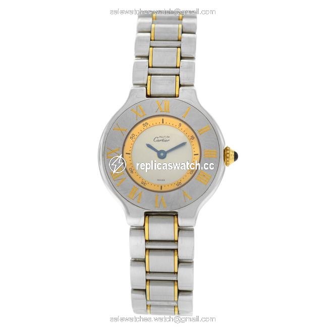 Cartier Yellow Gold Silver Must De 1340 Ladies Quartz Steel 28mm Watch Cartier Yellow Gold Silver Must De 1340 Ladies Quartz Steel 28mm Watch
