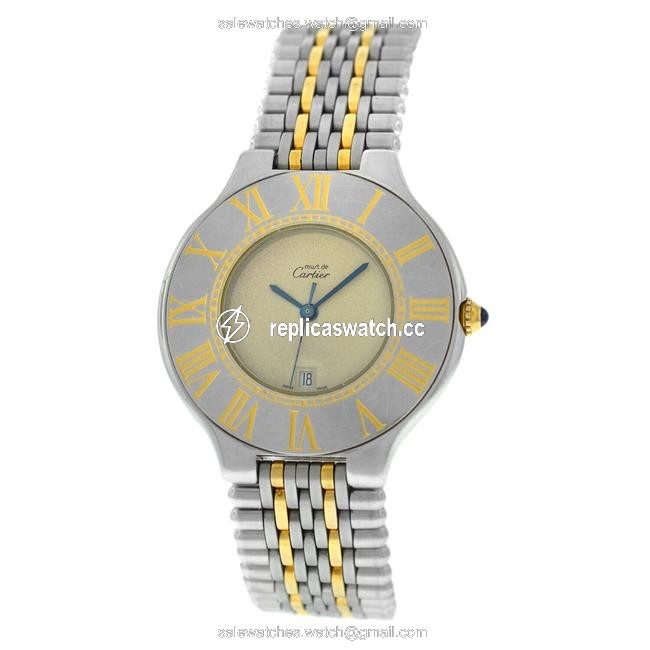 Cartier Yellow Gold Silver Must De 21 Mens Unisex Steel Bullet Quartz 35mm Watch Cartier Yellow Gold Silver Must De 21 Mens Unisex Steel Bullet Quartz 35mm Watch