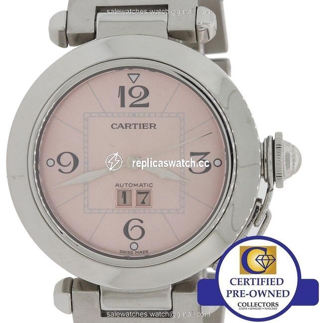 Cartier Silver Ladies Pasha C Steel Pink Big Date Dial 35mm 2475 Pouch Watch Cartier Silver Ladies Pasha C Steel Pink Big Date Dial 35mm 2475 Pouch Watch