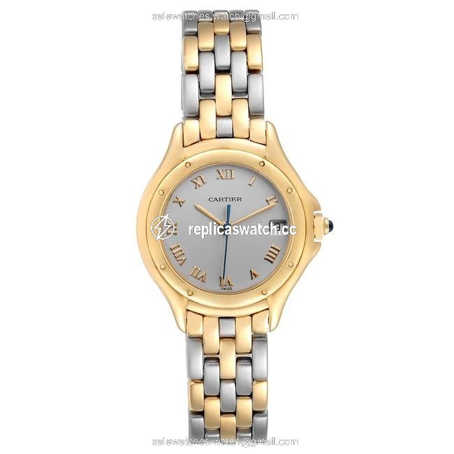 Cartier Silver 18k Yellow Gold and Stainless Steel Cougar 117000 Womens Wristwatch 26 Mm Watch Cartier Silver 18k Yellow Gold and Stainless Steel Cougar 117000 Womens Wristwatch 26 Mm Watch