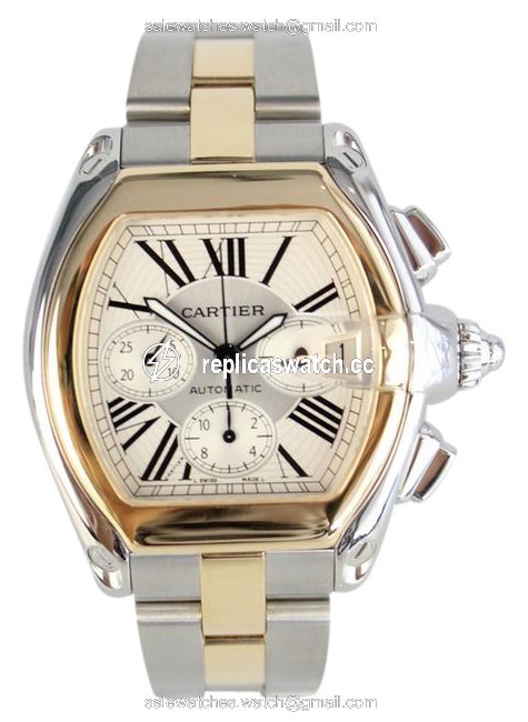 Cartier Silver Gold XL Roadster Two-tone 18kt Yellow and Steel Mens Watch Cartier Silver Gold XL Roadster Two-tone 18kt Yellow and Steel Mens Watch
