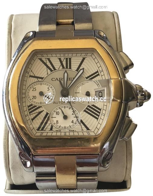Cartier Gold and Silver XL Chronograph Roadster Dual Tone Watch Cartier Gold and Silver XL Chronograph Roadster Dual Tone Watch