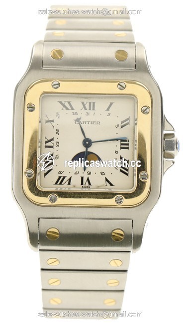 Cartier Silver Santos Galbee Two Tone Moon Phase Watch Cartier Silver Santos Galbee Two Tone Moon Phase Watch