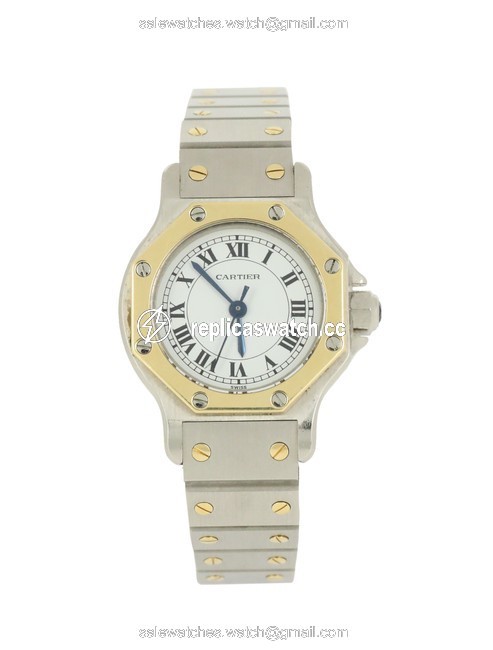 Cartier Silver Santos Octagaon - Stainless Steel and 18kt Yellow Gold Watch Cartier Silver Santos Octagaon - Stainless Steel and 18kt Yellow Gold Watch