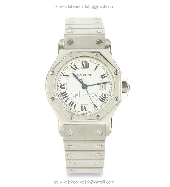 Cartier Silver Santos Octagon Date 30mm Watch Cartier Silver Santos Octagon Date 30mm Watch