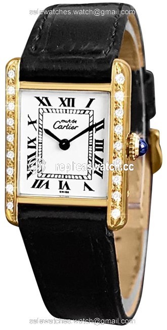 Cartier White Vintage Ladies Tank Mechanical Gold Vermeil 18k Gold Watch Cartier White Vintage Ladies Tank Mechanical Gold Vermeil 18k Gold Watch