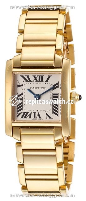 Cartier Yellow Gold Black White Blue Womens Tank Francaise 18k Ivory Dial Watch Cartier Yellow Gold Black White Blue Womens Tank Francaise 18k Ivory Dial Watch