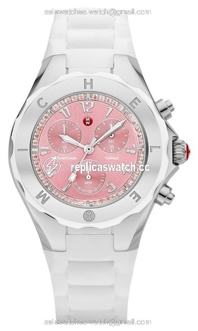 Michele White Silver Jelly New Tahitian Bean Silicone Pink Topaz Mww12f000081 Ladies Watch Michele White Silver Jelly New Tahitian Bean Silicone Pink Topaz Mww12f000081 Ladies Watch