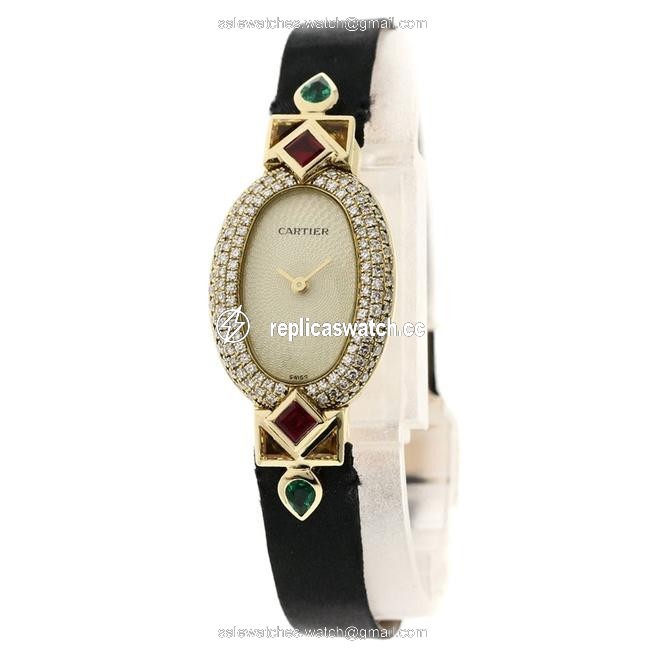 Cartier Cream Diamond 18k Yellow Gold and Ruby Emerald Mini Baignoire Womens Wristwatch 18 Mm Watch Cartier Cream Diamond 18k Yellow Gold and Ruby Emerald Mini Baignoire Womens Wristwatch 18 Mm Watch