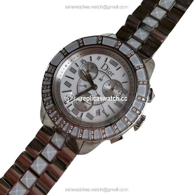 Dior Silver Lady Christian Christal Chronograph Diamond Bezel Mop Ss Quartz Watch Dior Silver Lady Christian Christal Chronograph Diamond Bezel Mop Ss Quartz Watch