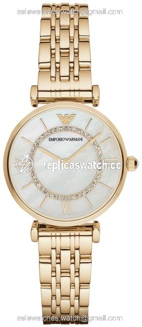 Emporio Armani Gold Tone Mother Of Pearl Crystal Dial Ar1907 Watch Emporio Armani Gold Tone Mother Of Pearl Crystal Dial Ar1907 Watch