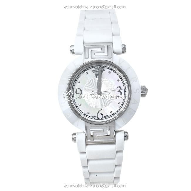 Versace White Mother Of Pearl White Ceramic Stainless Steel Rubber Reve 92q Womens Wristwatch 35 Mm Watch Versace White Mother Of Pearl White Ceramic Stainless Steel Rubber Reve 92q Womens Wristwatch 35 Mm Watch